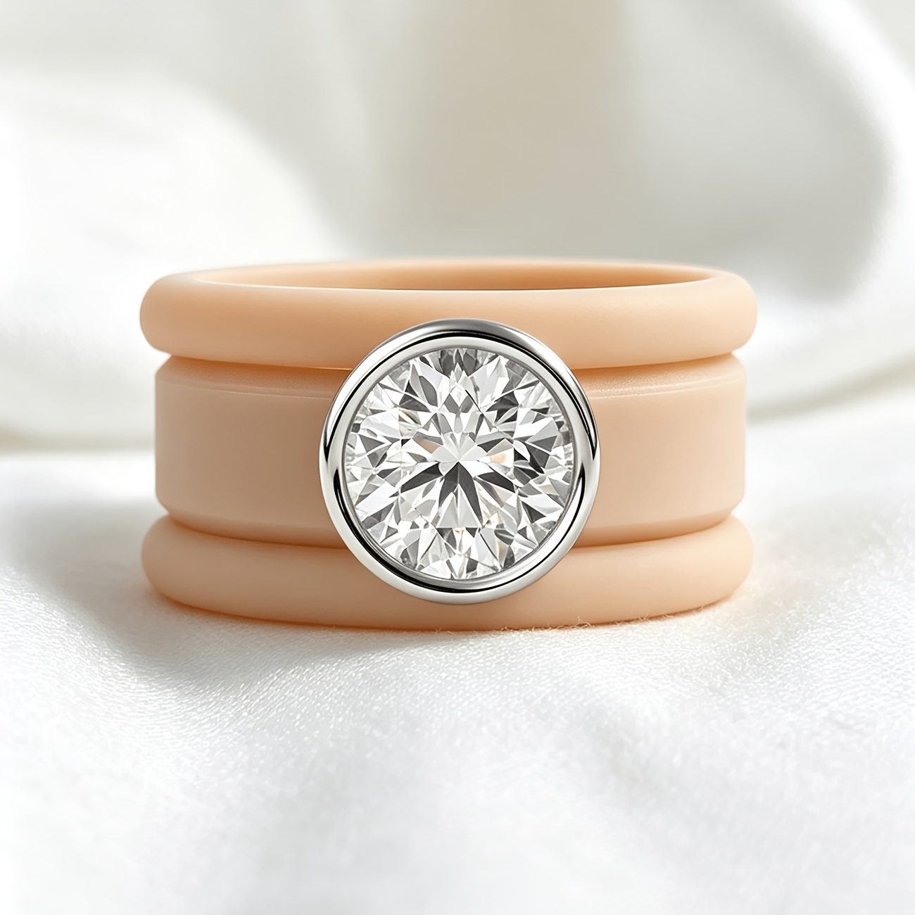 3pc 14K Golden Plated Khaki Silicone Stackable Engagement Ring Set